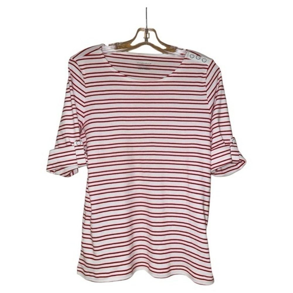 Christopher & Banks Striped Nautical Elbow Tee Red White Cotton‎ Womens Medium